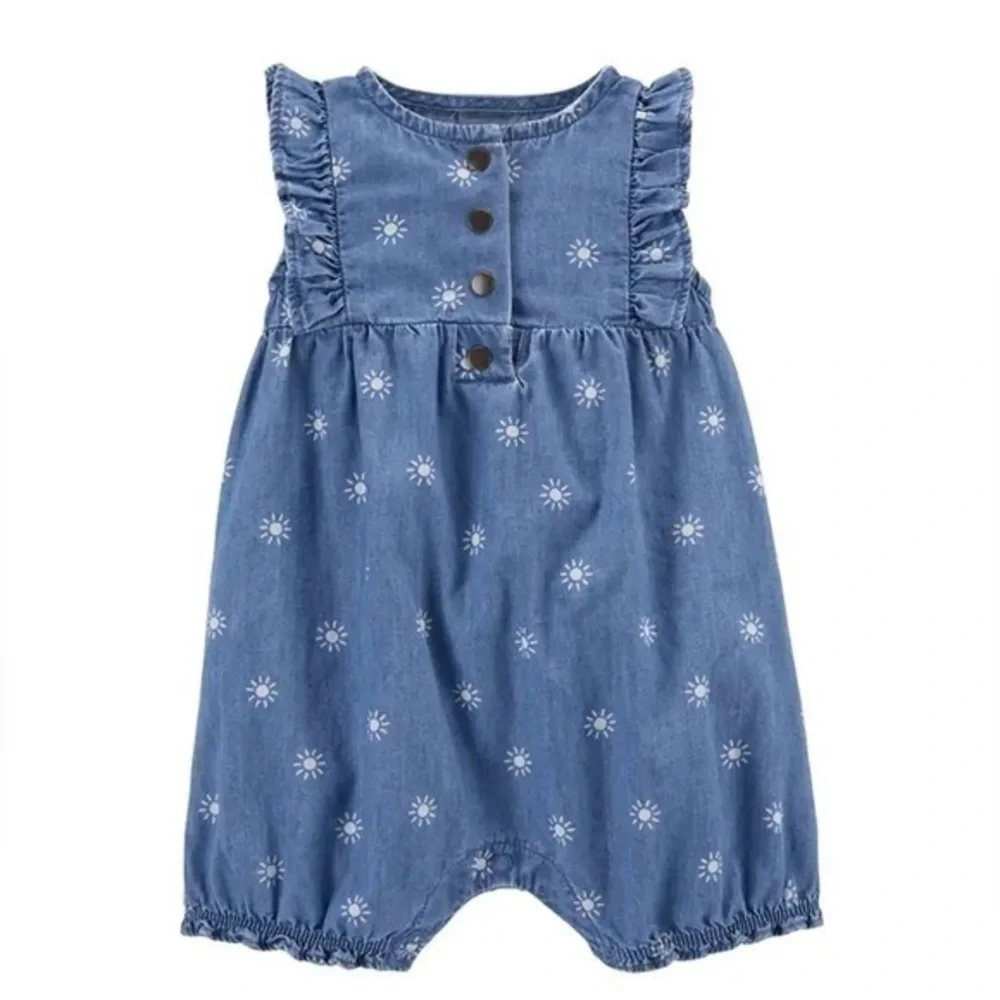 Carters Girls 3 Months Chambray Snap-Up Romper